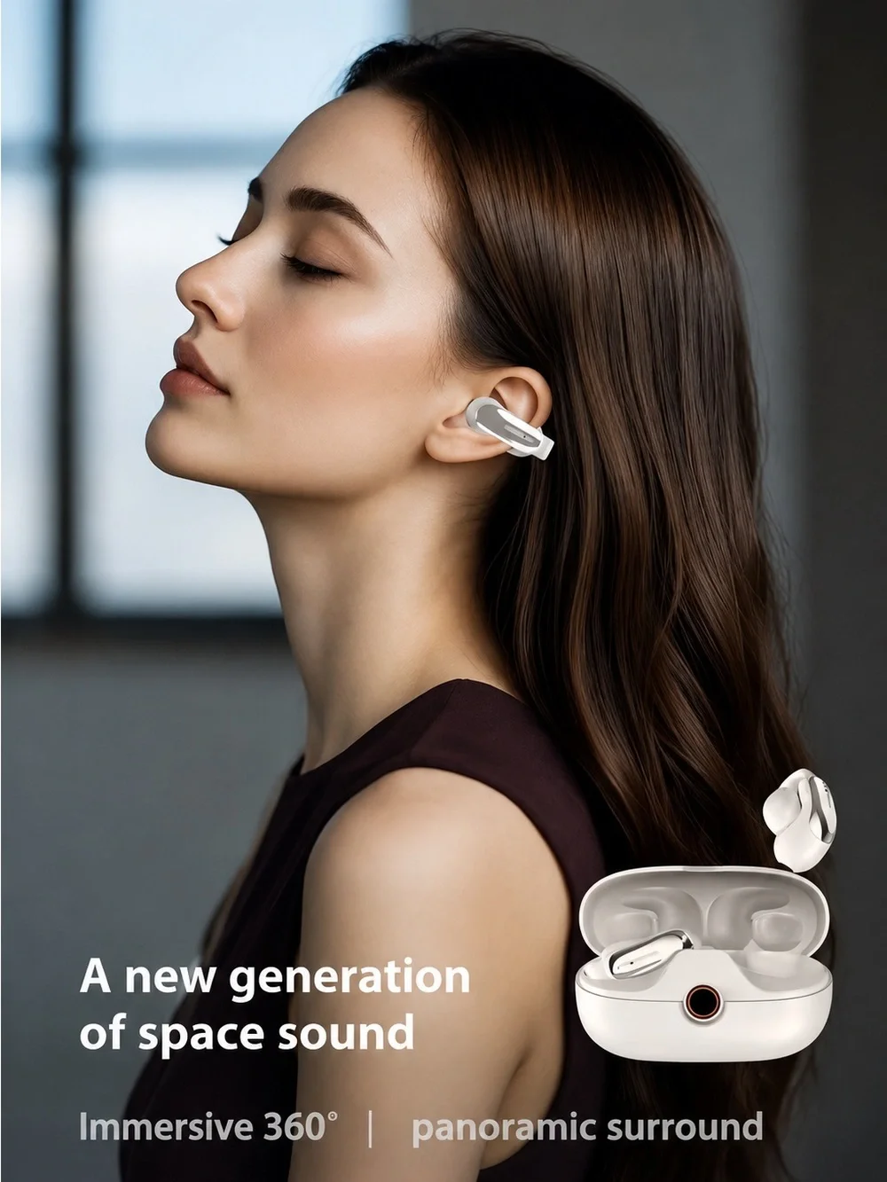 Open-ear Wireless Earbuds in Beige with Charging Case
